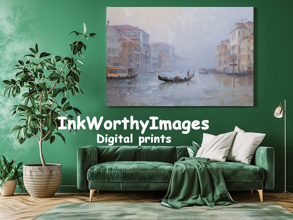 Venetian Canal Mist Gondola Journey, Watercolor Travel Decor - Image 3