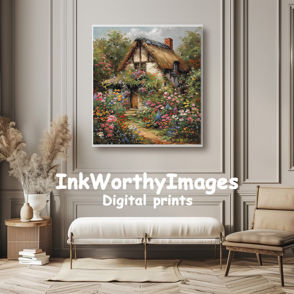 Charming Cottage Garden Floral Landscape Art Print - Image 5