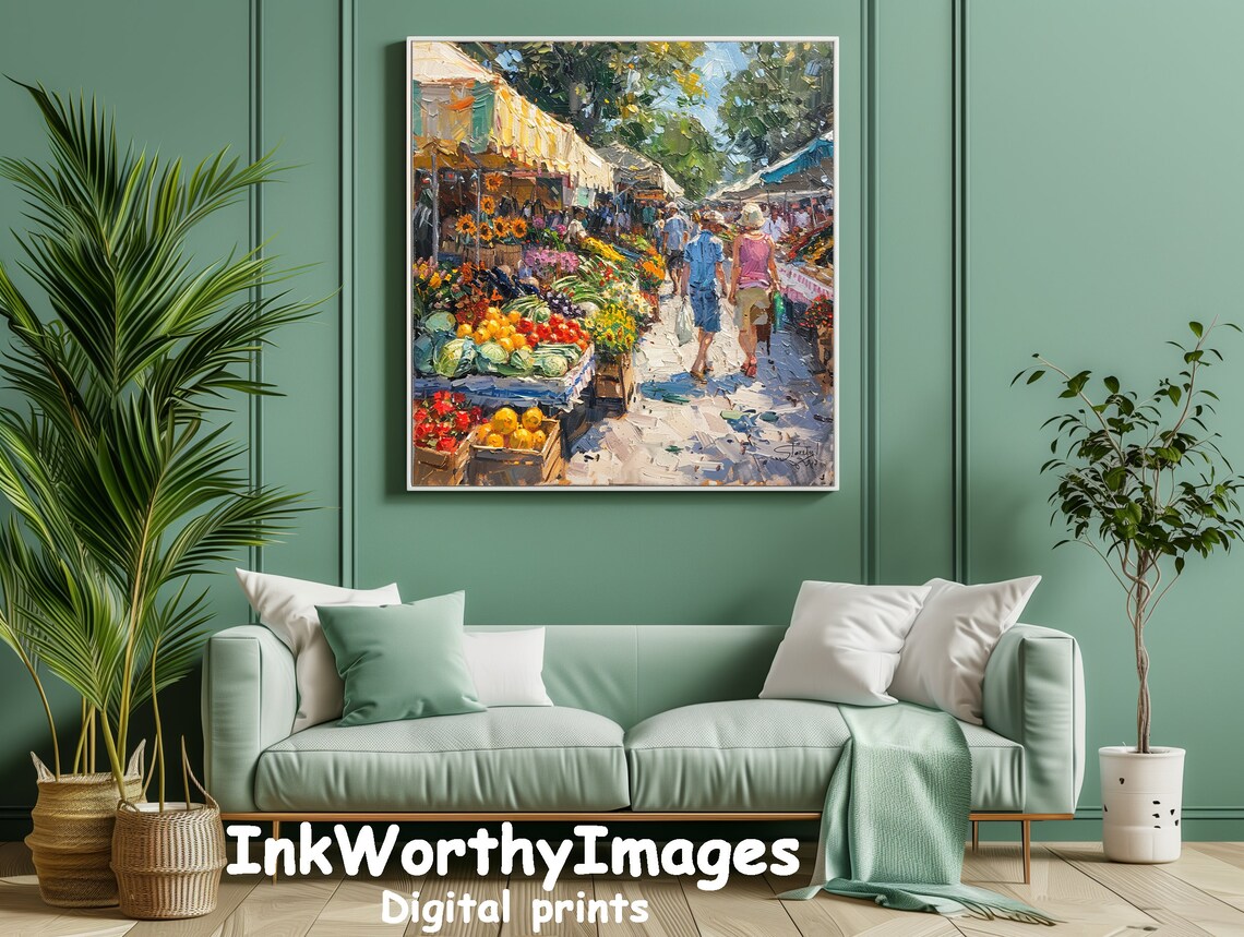 Bustling Market Street Art Print, Vibrant Cityscape - Image 3