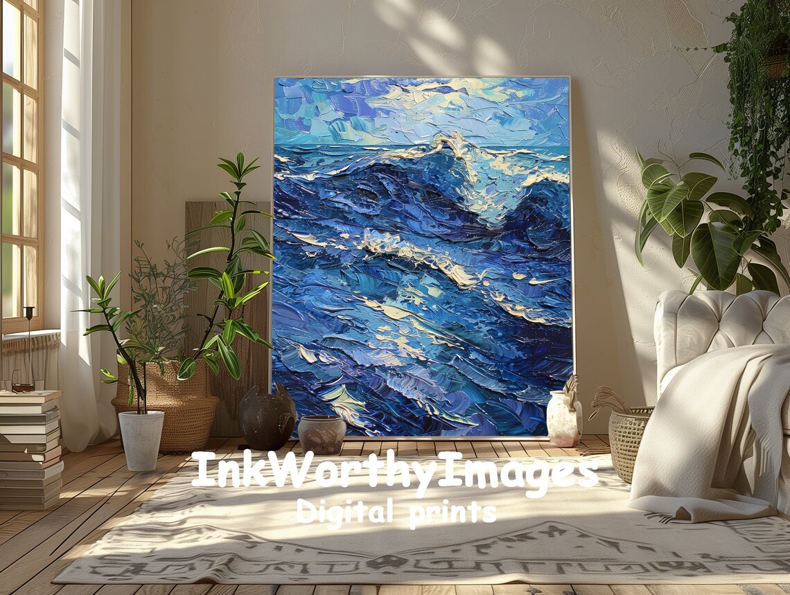 Textured Ocean Waves, Modern Coastal Painting - Image 5