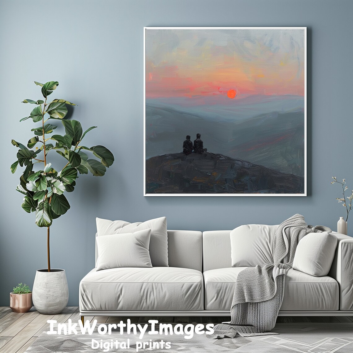 Sunset Contemplation, Serene Mountain View Art Print - Image 3