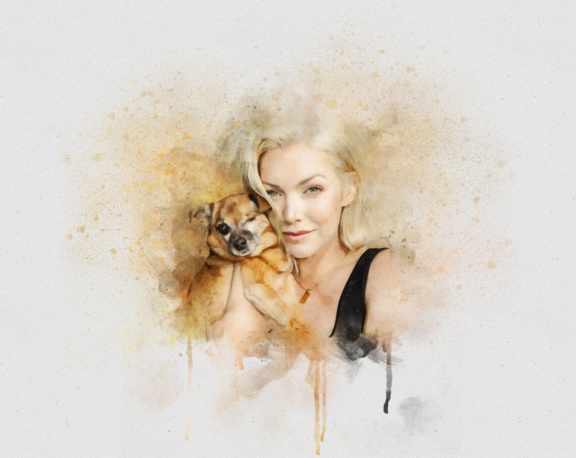 Custom Mini Watercolor Pet Portrait Woman And Dog Framed Art Poster - Image 4