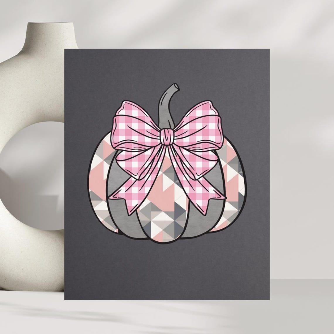 Pink Gray Pumpkin Art Print Modern Fall Decor