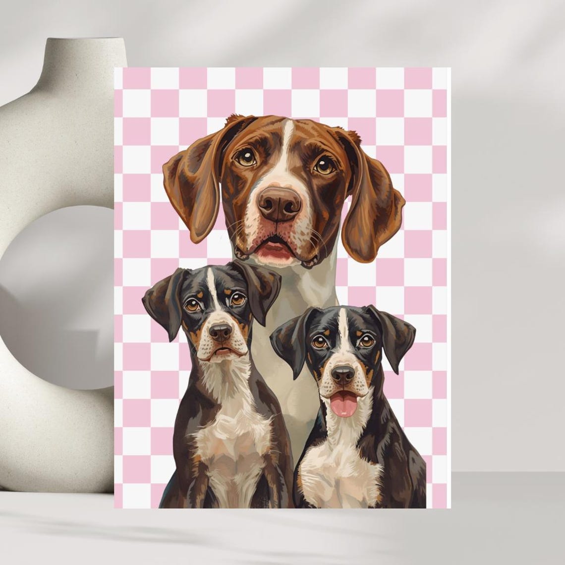 Pointer Dogs Pink Checkered Retro Dog Lover Portrait Gift Poster