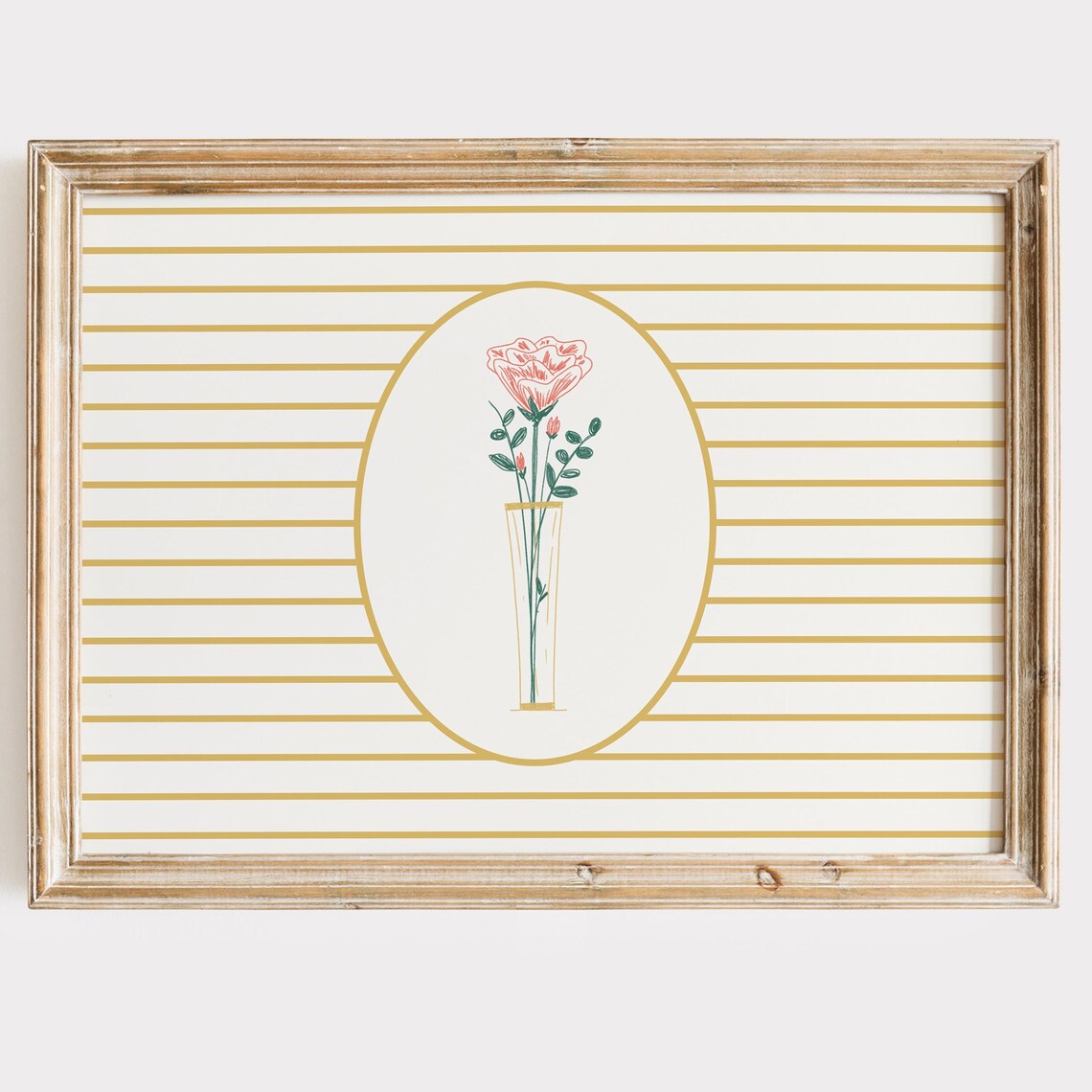 Floral Wall Art Yellow Striped Botanical Print