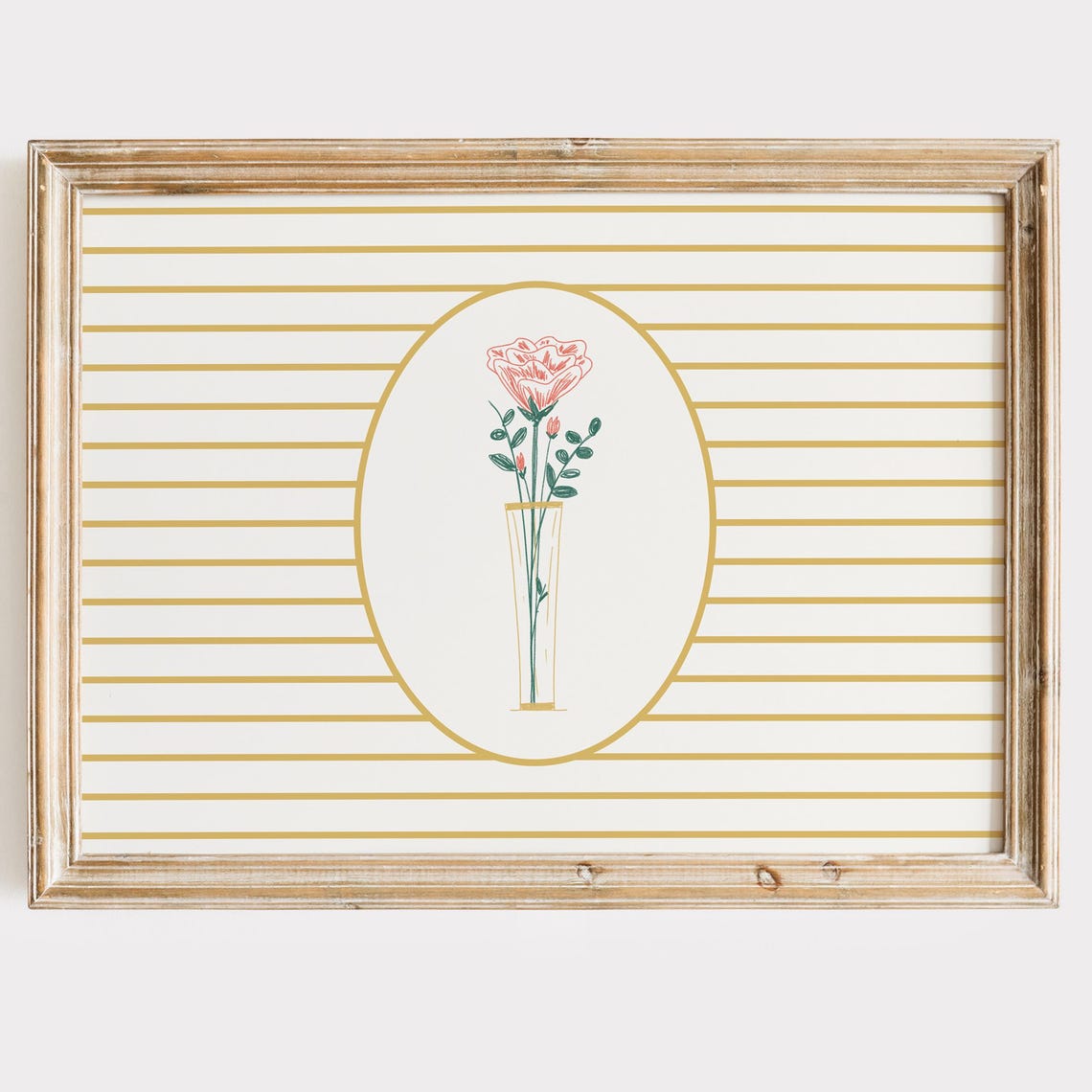 Pink Rose Tall Vase Gold Striped Elegant Minimalist Flower Poster