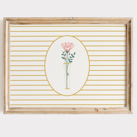 Pink Rose Tall Vase Gold Striped Elegant Minimalist Flower Poster