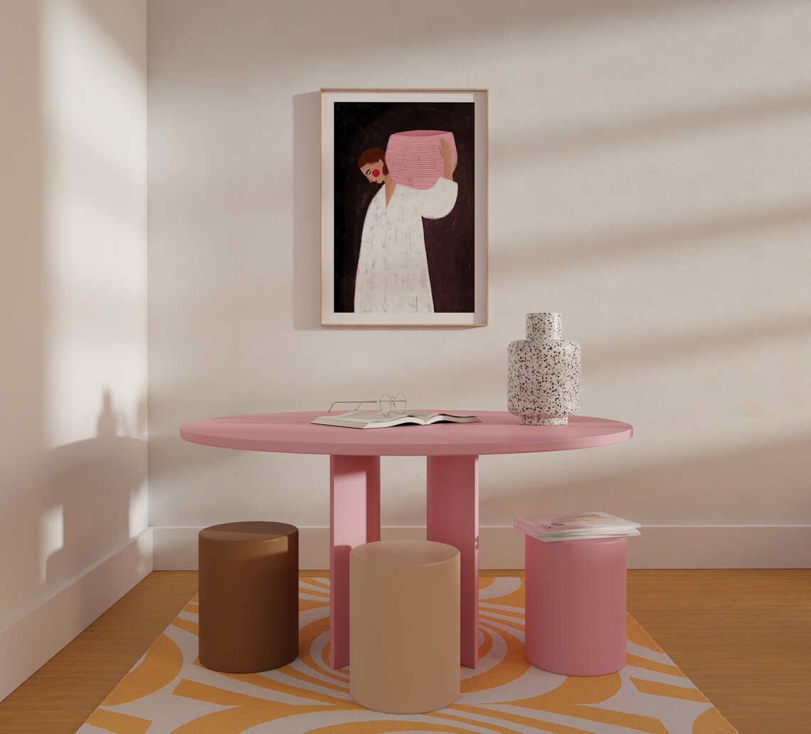 Woman With the Pink Basket Art Print, Portrait - Image 4
