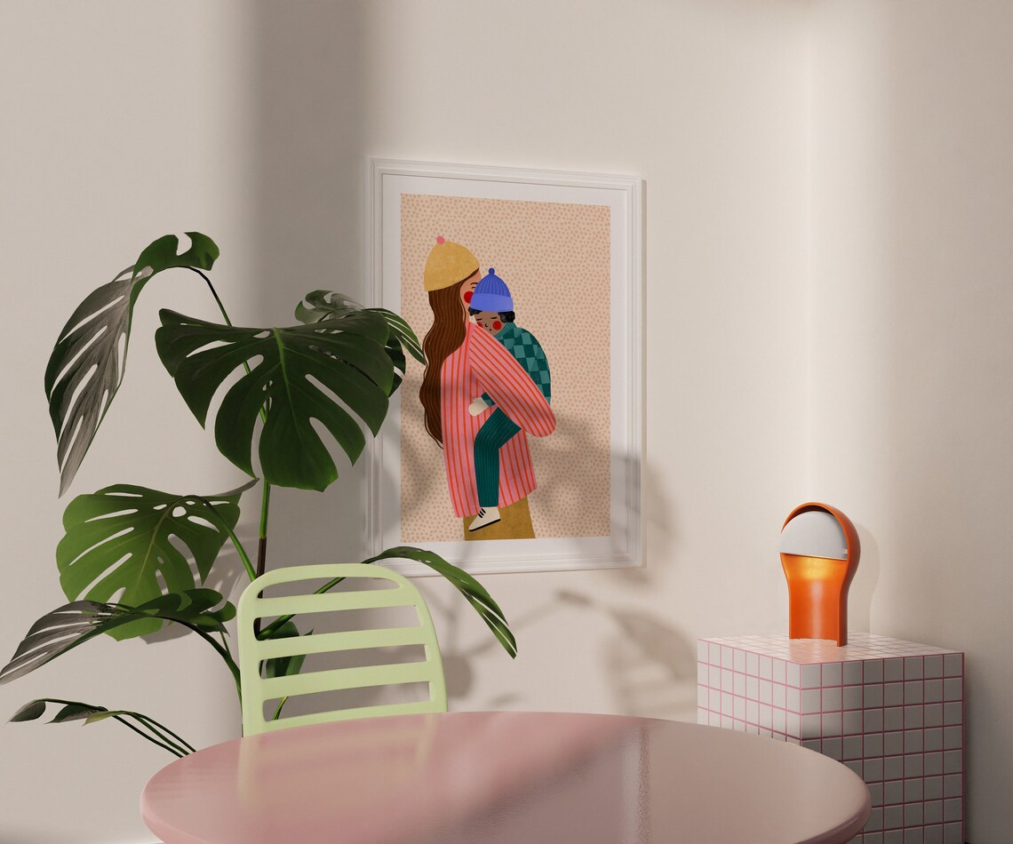 Mum and Boy Motherhood Art Print, Mama Son Poster - Image 3