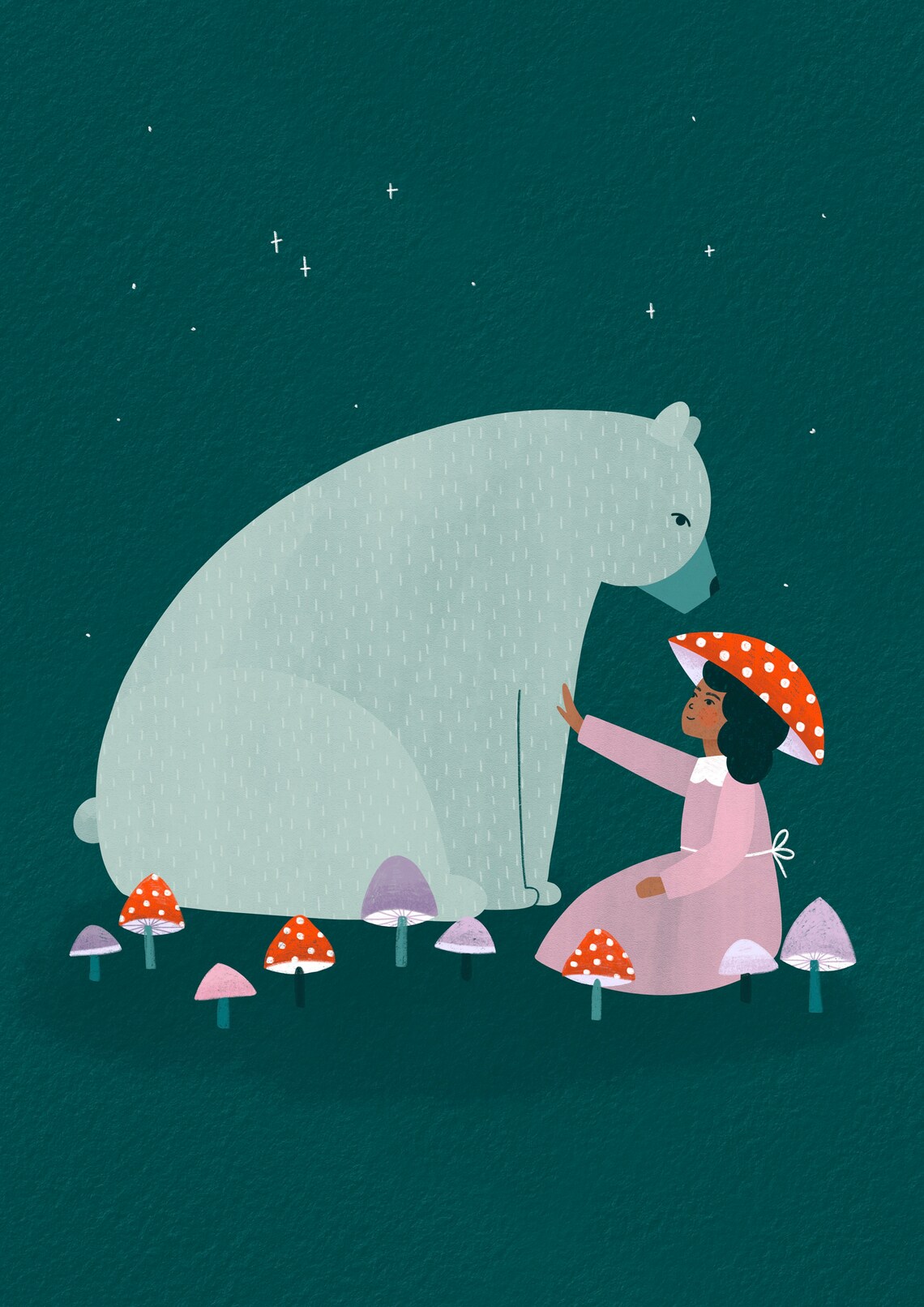 Soley And The Bear Mushroom Nursery Art Print - Image 2
