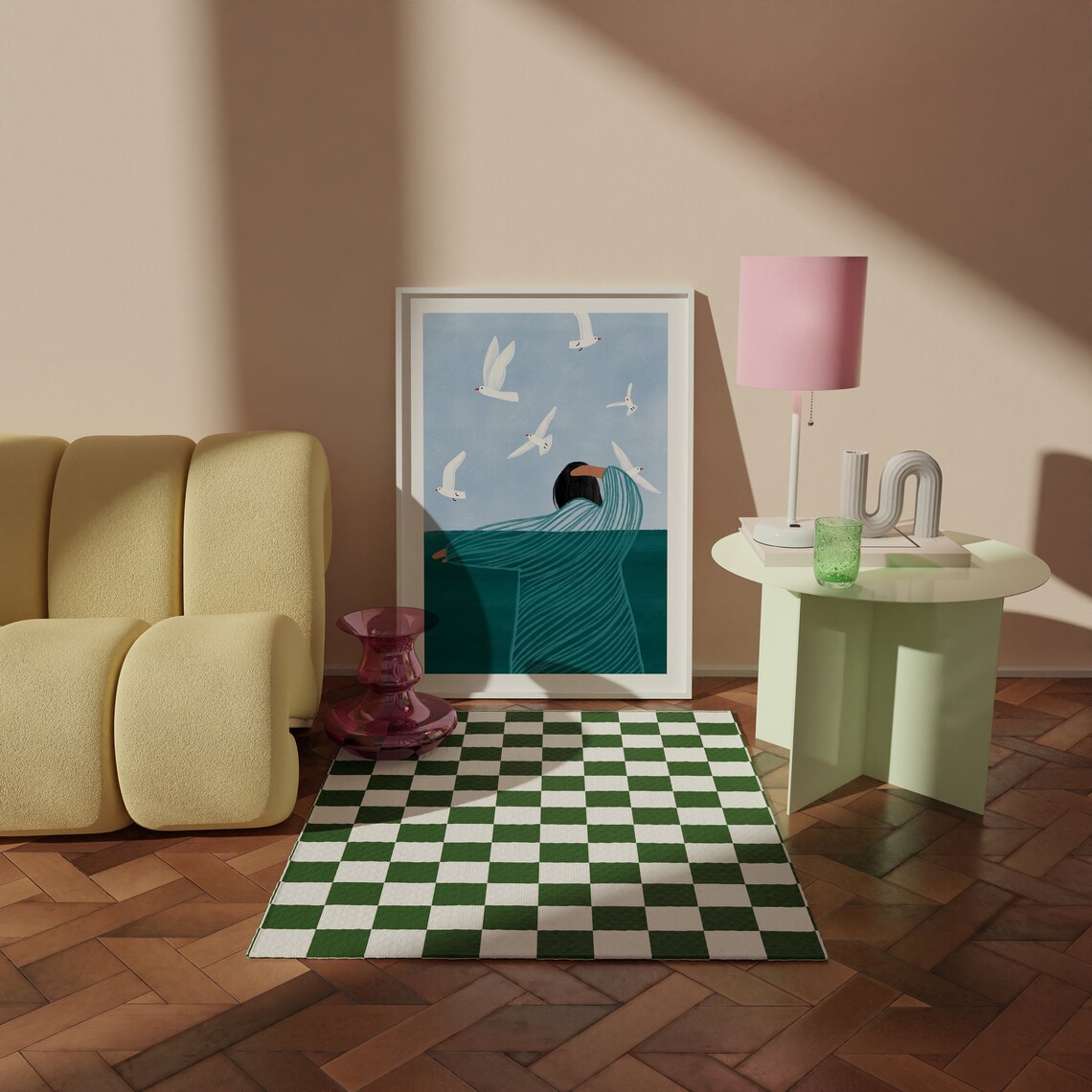 Seaside Mindful Art Print, Woman Ocean and Birds - Image 4