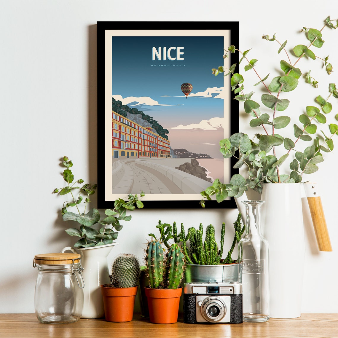 Nice Rauba Capeu Seafront Hot Air Balloon Vintage Travel Poster - Image 2