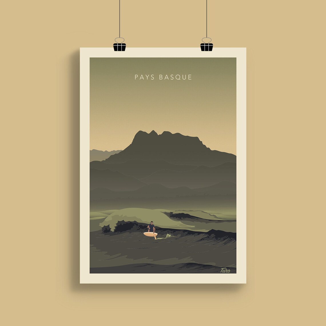 Basque Country Surfer Wave Vintage Retro Coastal Travel Poster - Image 2
