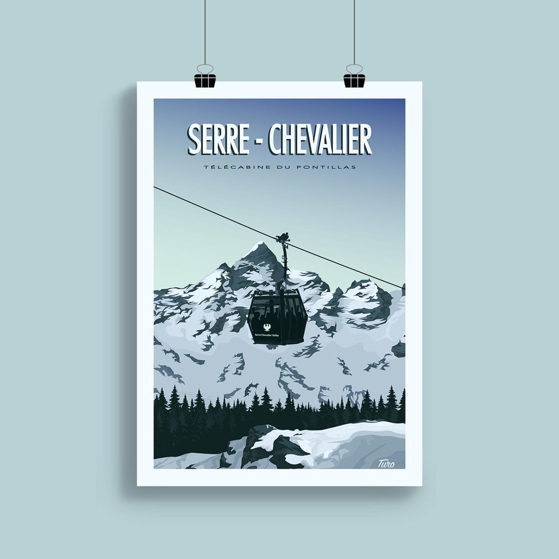 Serre Chevalier Pontillas Gondola Alpine Vintage Travel Poster - Image 2