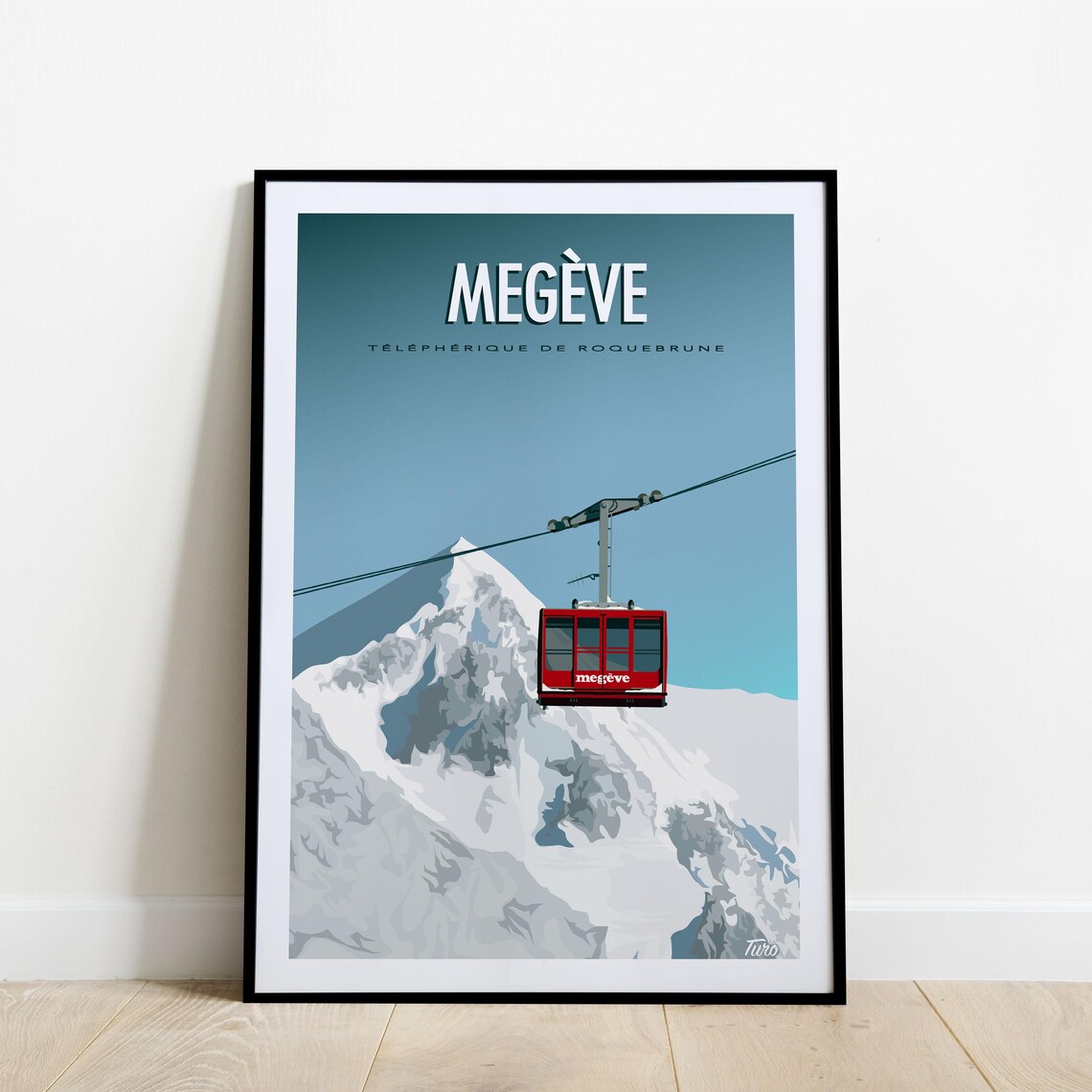 Megeve Roquebrune Telepherique Red Cable Car Alpine Travel Poster