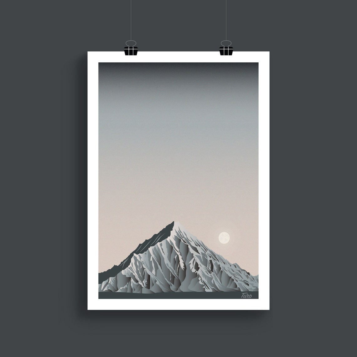 Bardenas Reales Rocky Peak Moonrise Desert Retro Travel Poster - Image 2