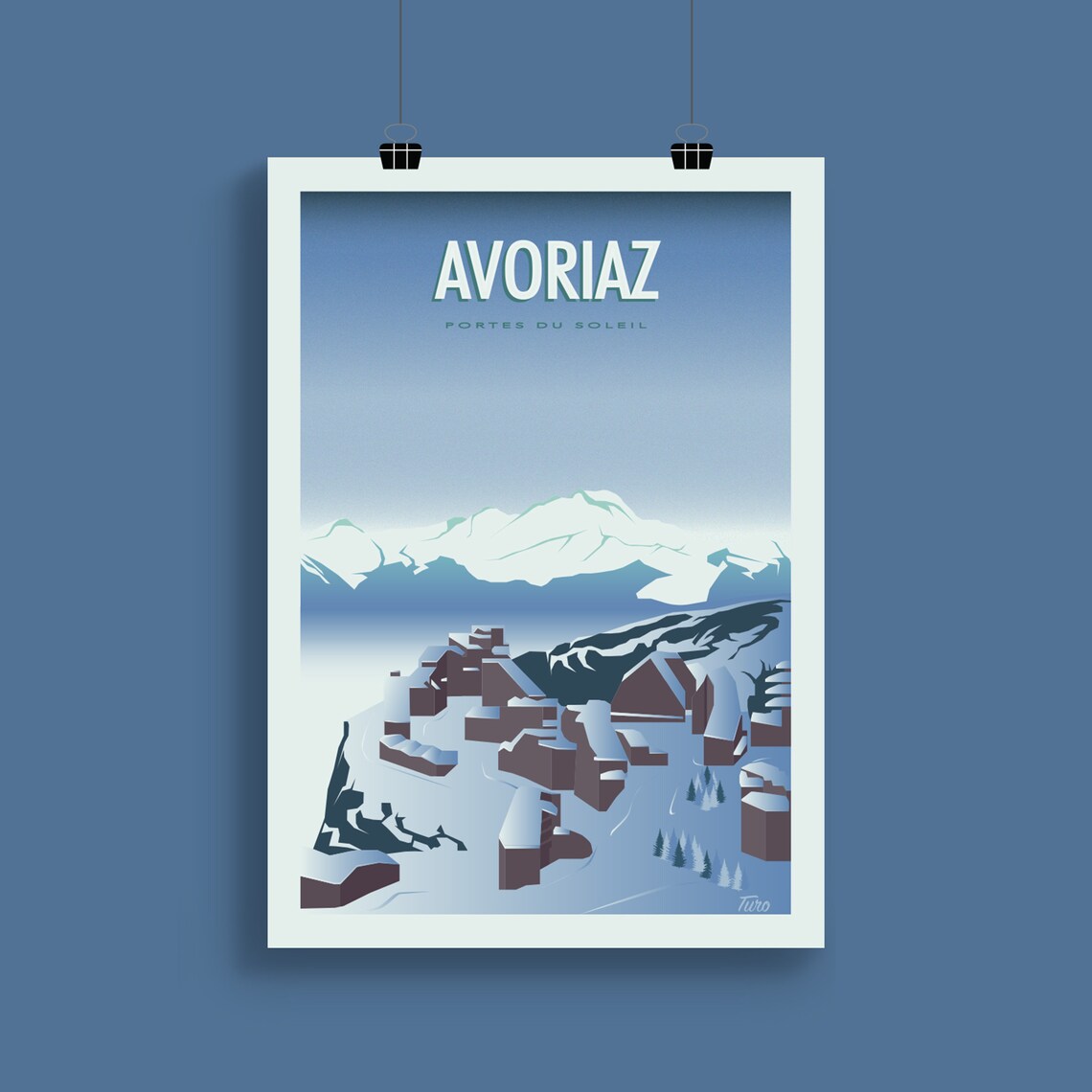 Avoriaz Portes Du Soleil Snowy Village Vintage Travel Poster - Image 2