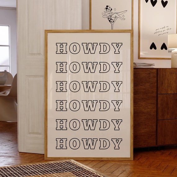 Howdy Poster Print Vintage Cowboy Wall Art Retro Cowgirl Prints Trendy Wall Art Western Wall Art Howdy Print