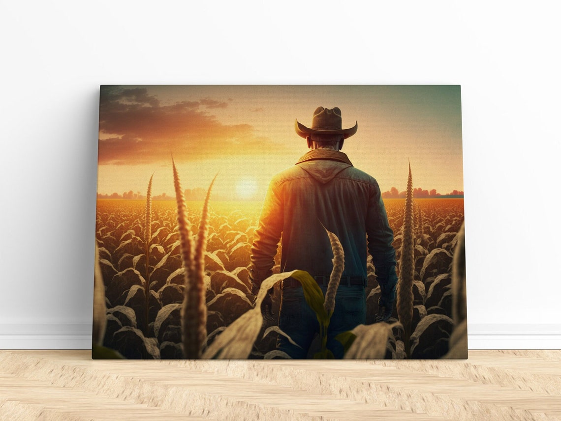 Cowboy Walking Through Wheat Field Poster Golden Sunset Western Scene - Image 3
