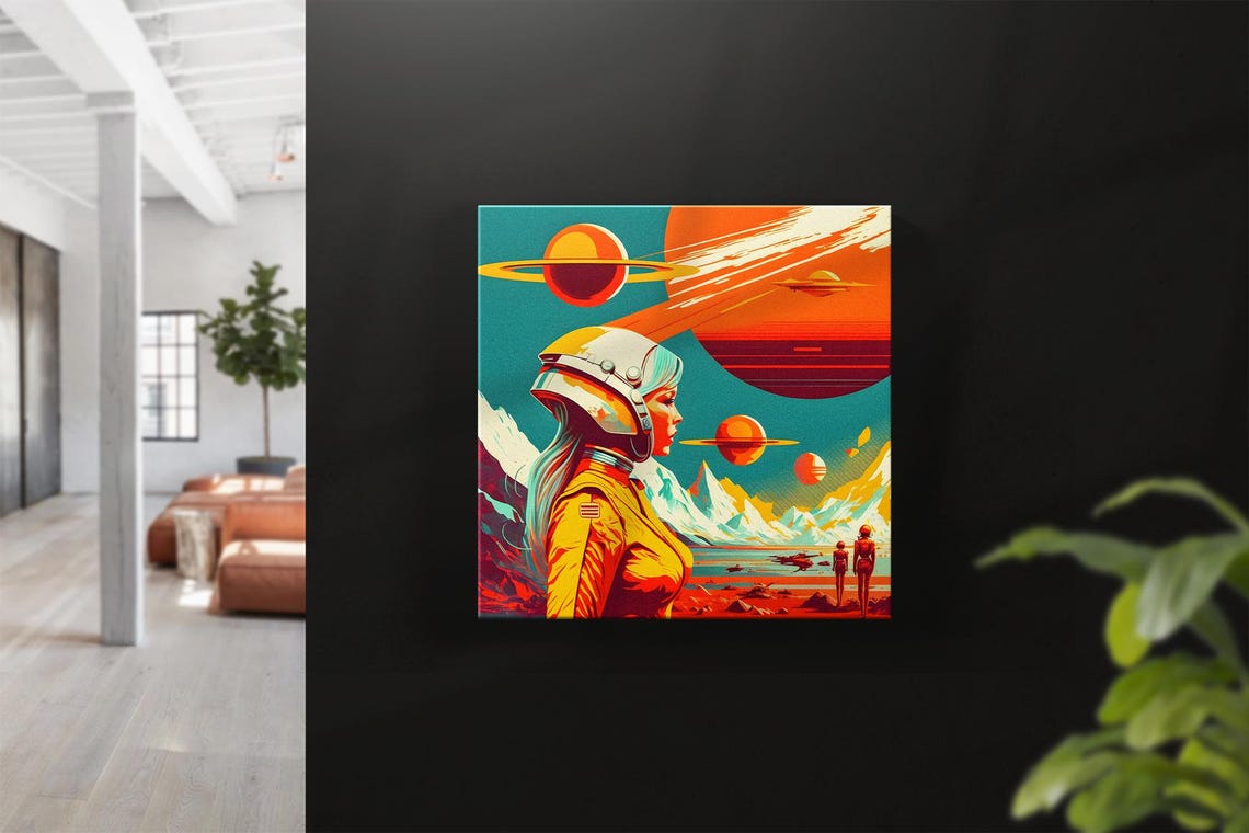 Retro Futuristic Female Astronaut Alien Planets Pulp Sci-Fi Art Poster - Image 3