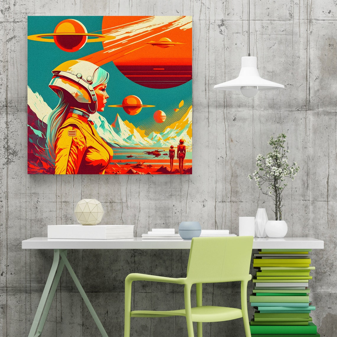 Retro Futuristic Female Astronaut Alien Planets Pulp Sci-Fi Art Poster - Image 2