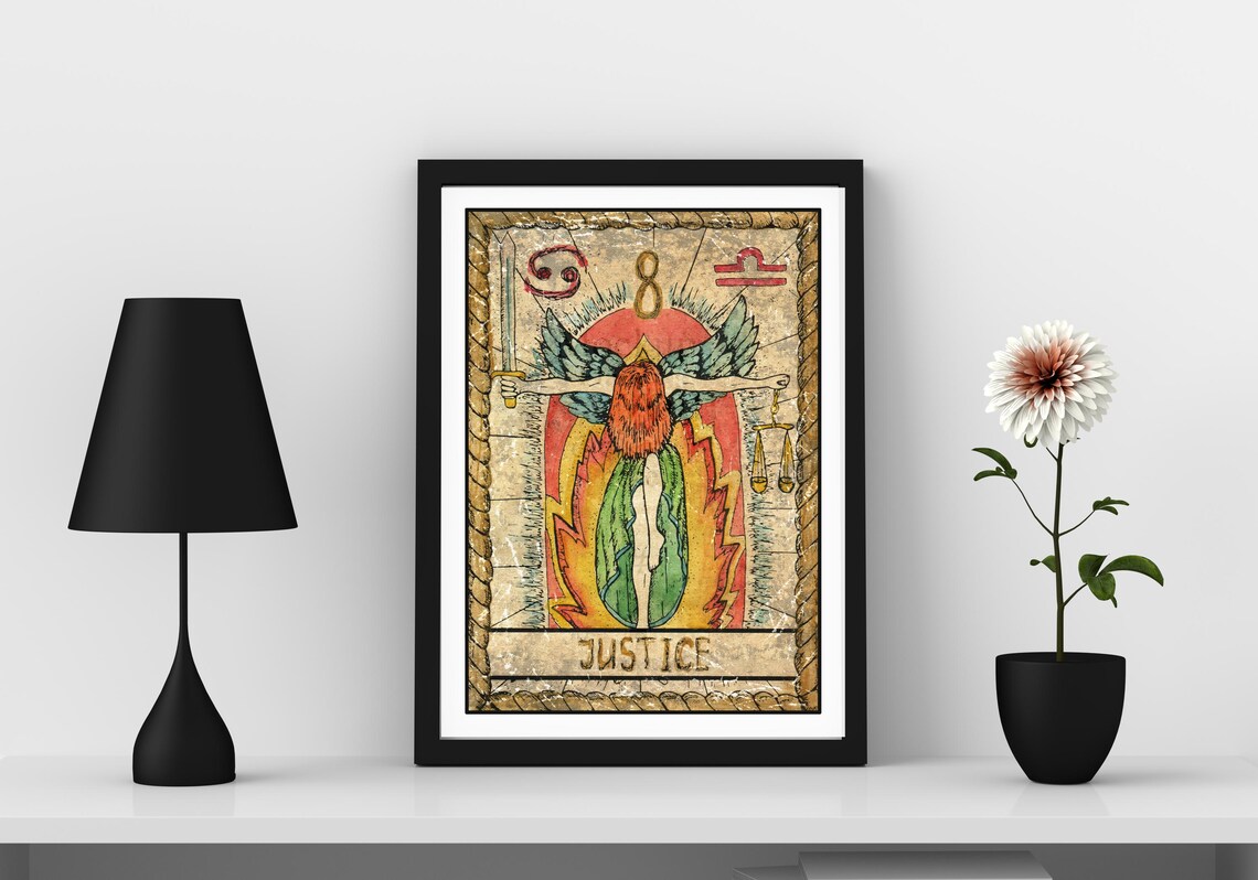 Justice Tarot Card Wall Art Tarot Card Art Prints Healing Art Print Girly Apartment Art Divine Feminine Art Print Feminine Wall Art