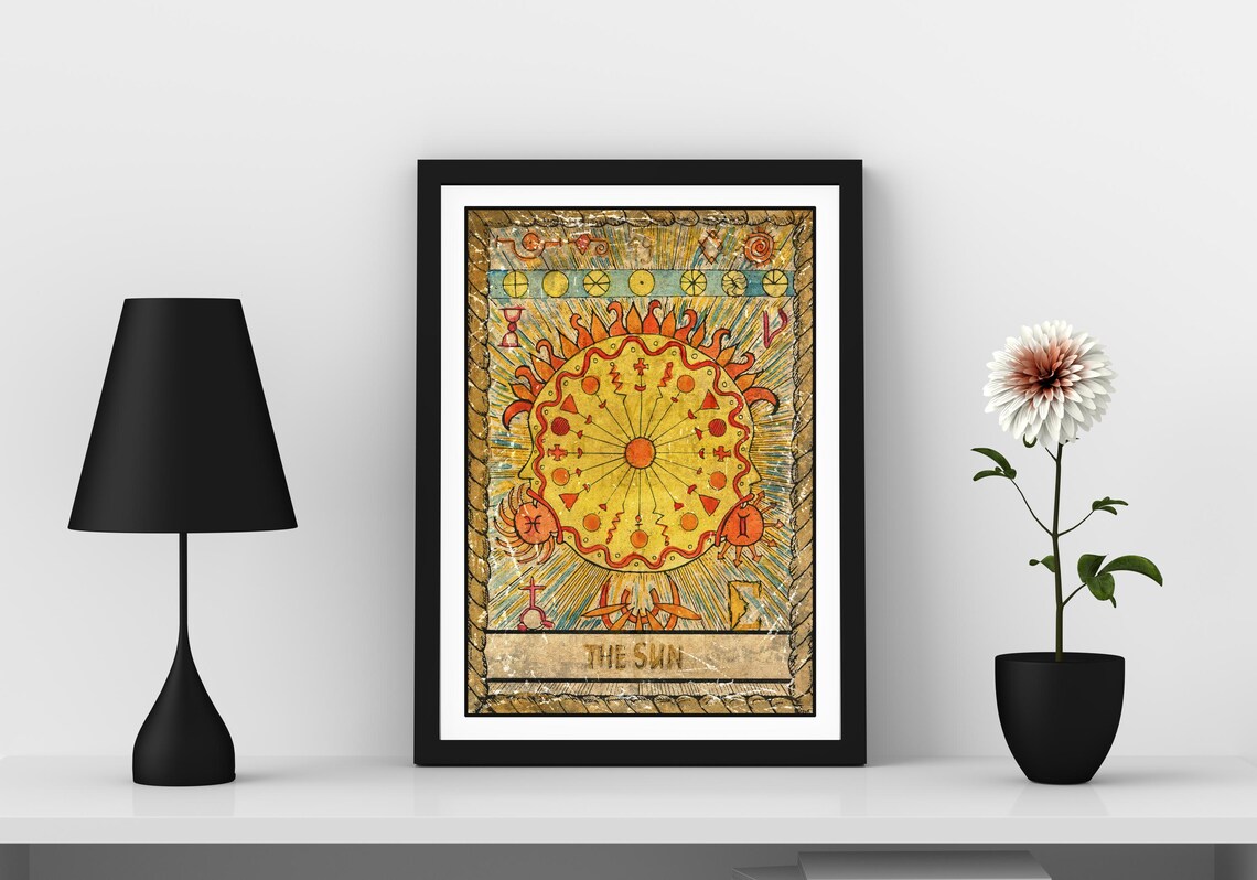 The Sun Tarot Card Wall Art Tarot Card Art Print Bohemian Wall Art Print Astrology Art Prints Sun Moon And Stars Wall Art Celestial Art