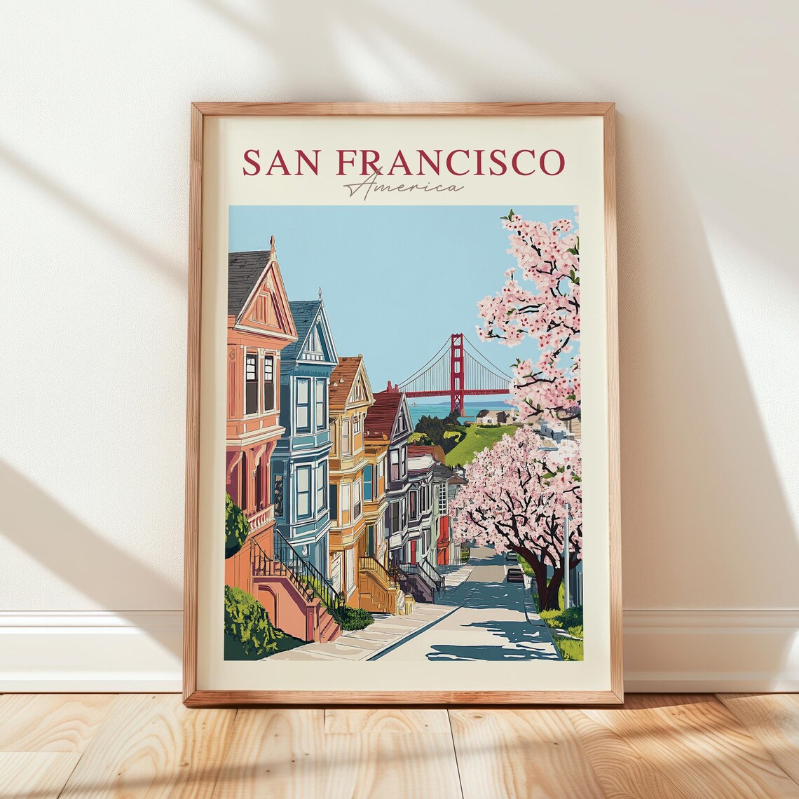 San Francisco Painted Ladies Golden Gate Blossom Travel Poster