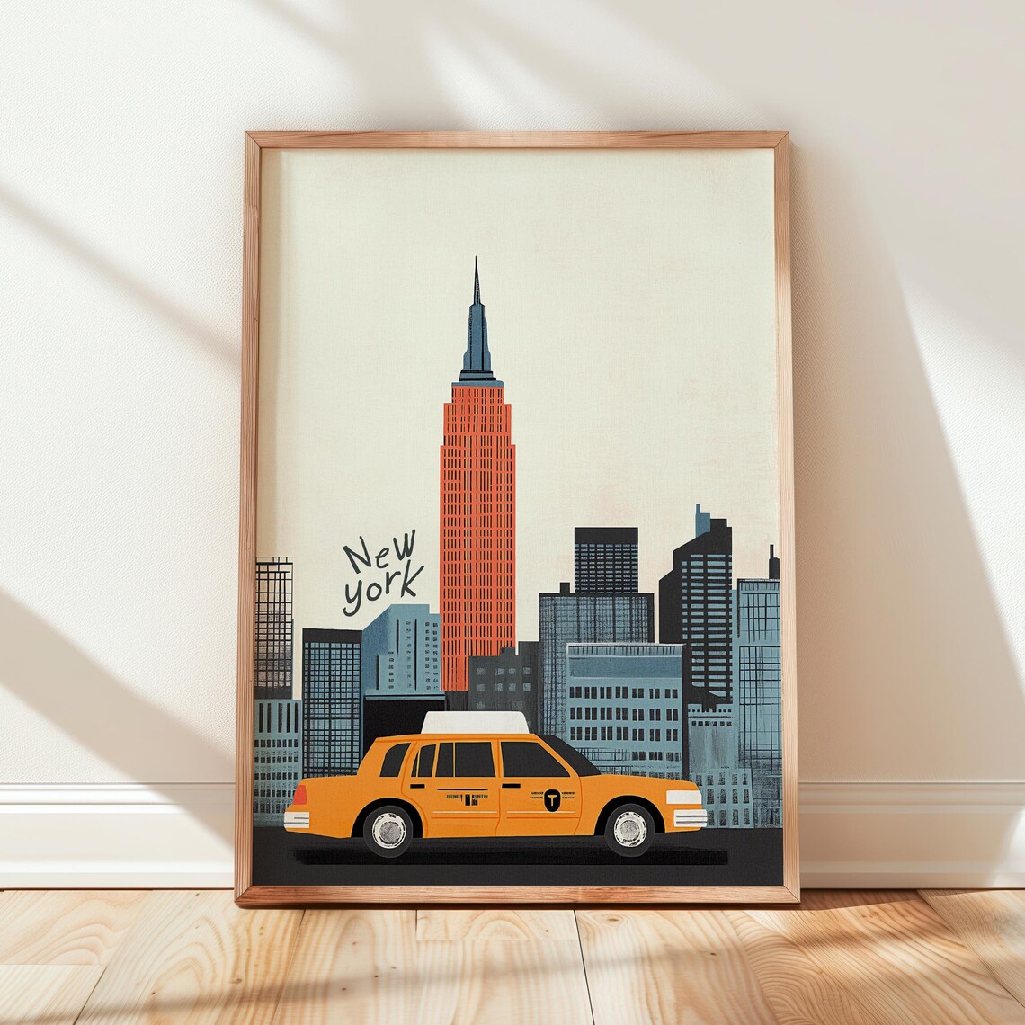 New York Yellow Taxi Empire State Skyline Illustration Poster