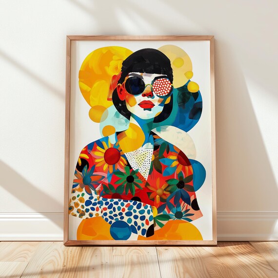 Colorful Abstract Woman Sunglasses Floral Pop Art Portrait Poster