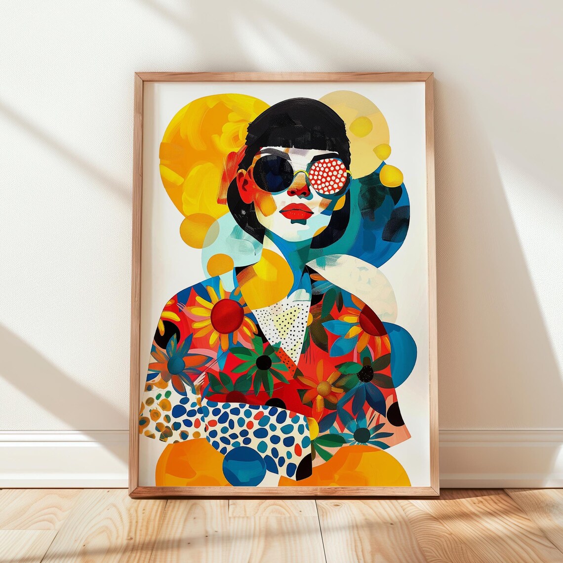 Colorful Abstract Woman Sunglasses Floral Pop Art Portrait Poster