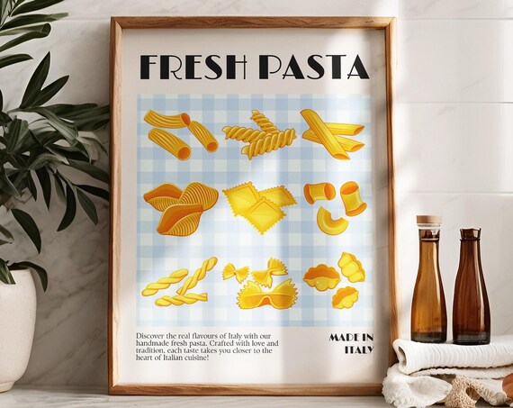 Fresh Pasta Illustrated Pasta Shapes Italian Kitchen Made In Italy Poster