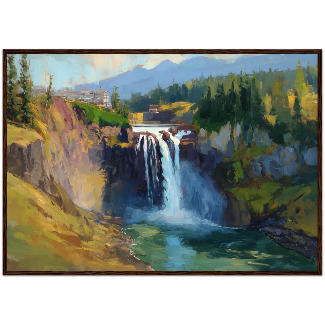 Snoqualmie Falls Washington Cascading Waterfall Painting Poster