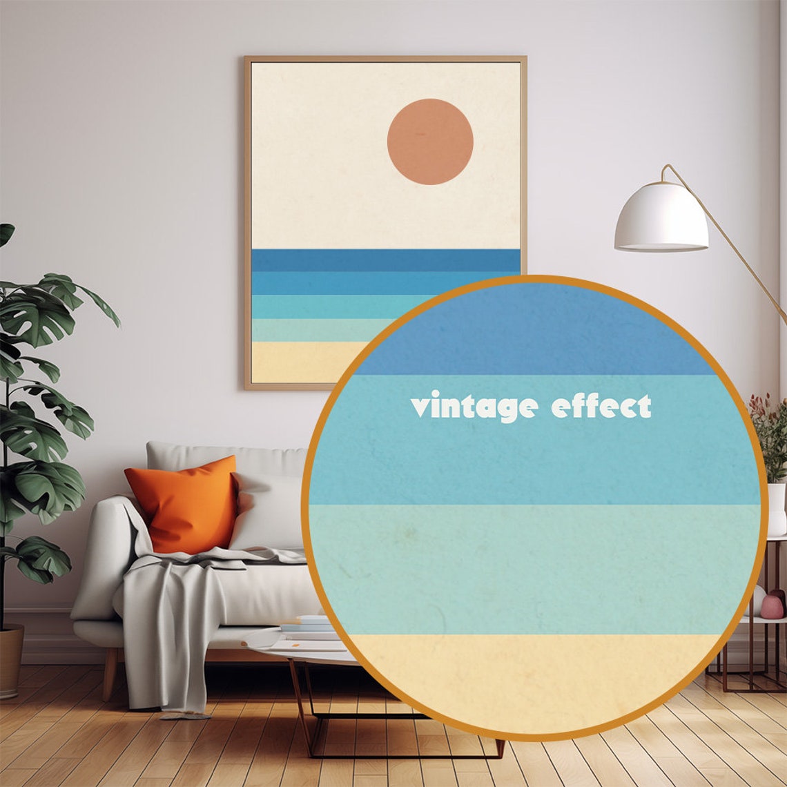 Minimalist Retro Beach Sunset Waves Geometric Abstract Art Print - Image 3
