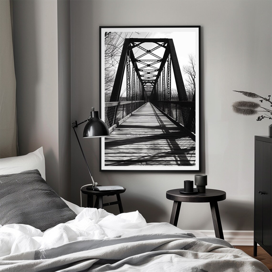 Black And White Bridge Photo Poster, Modern Landscape Art - Image 2