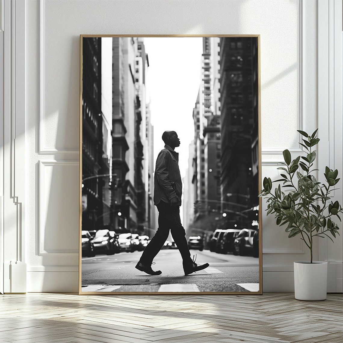 Young Man Walking City Street Black White Photography Poster - Image 3