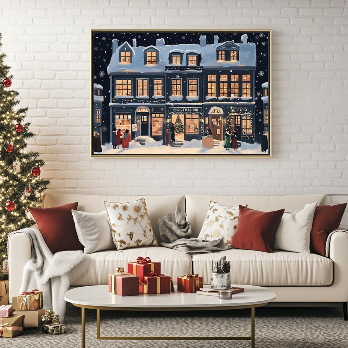 Snowy Christmas Inn At Night With Glowing Windows Holiday Poster - Image 3