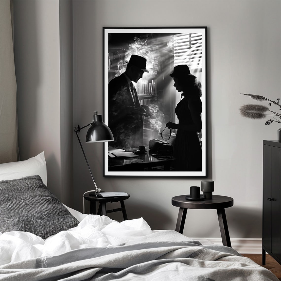 Vintage Film Noir Detective Silhouette Mystery Cinema Art Poster - Image 3