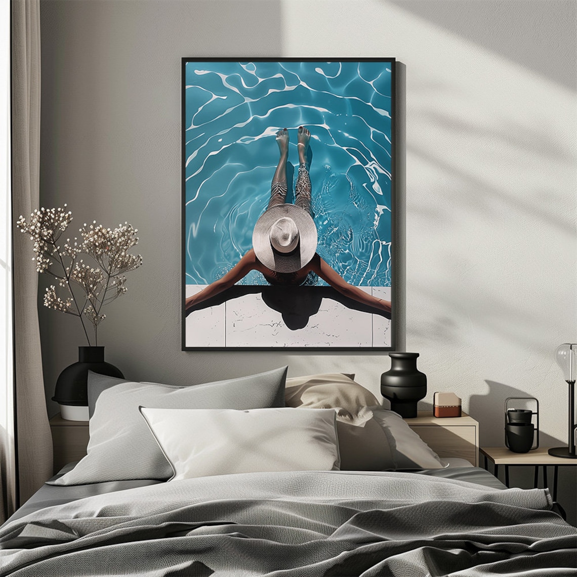 Woman Relaxing In Pool With Wide Brim Sun Hat Summer Photo Poster - Image 2
