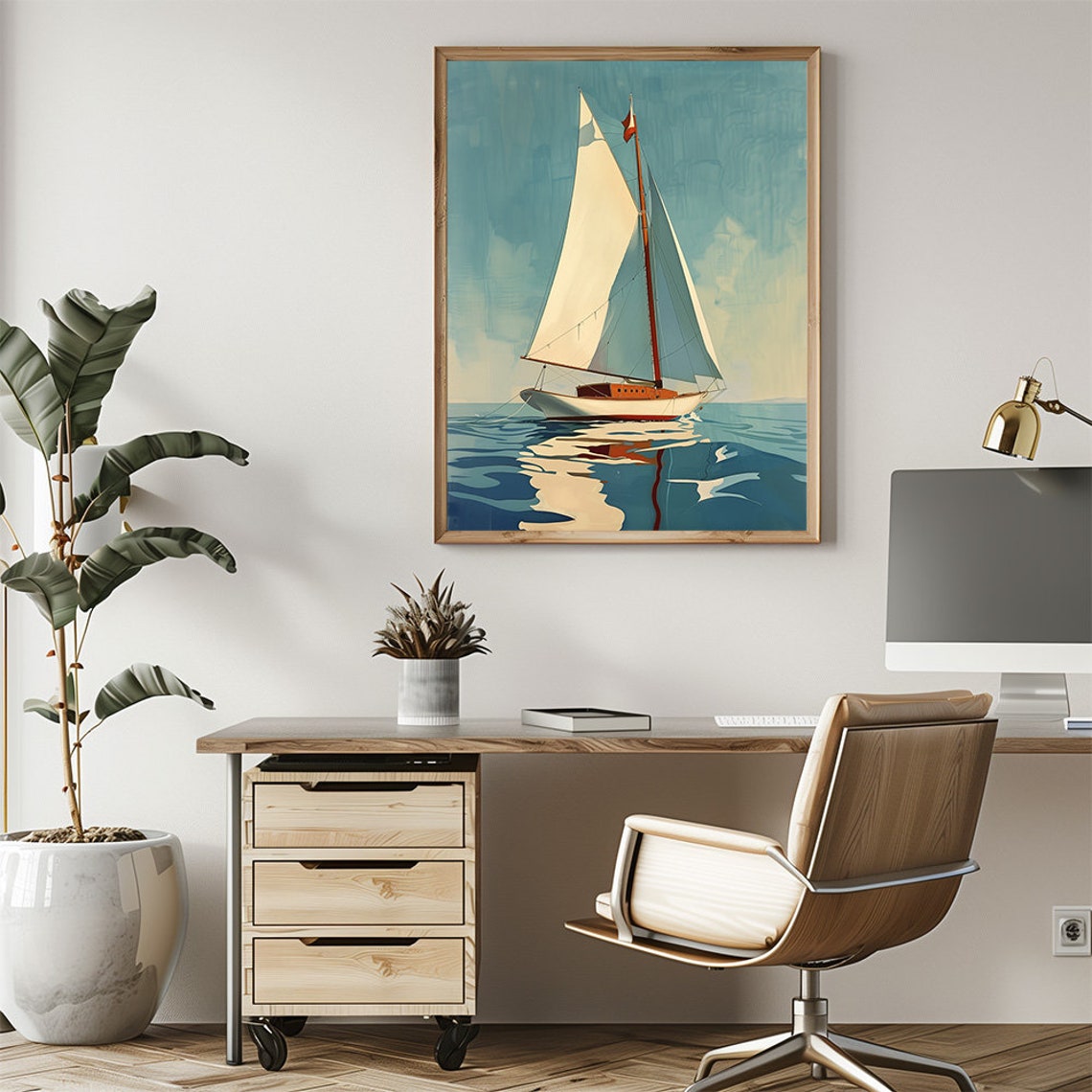 Vintage Sailboat Gliding On Calm Turquoise Blue Sea Art Print - Image 2