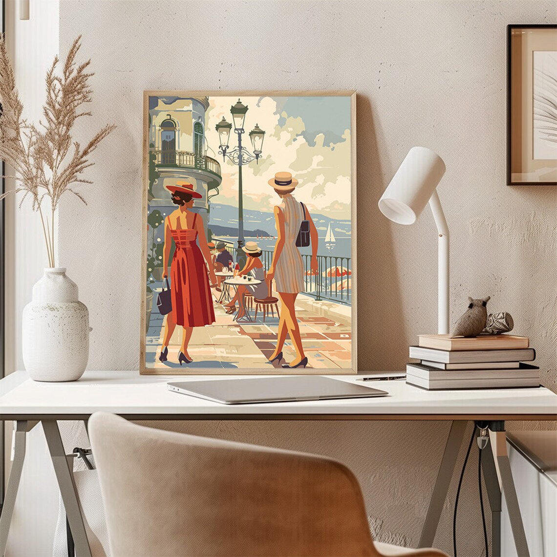 Retro Italian Seaside Promenade Ladies Vintage Style Art Poster - Image 2
