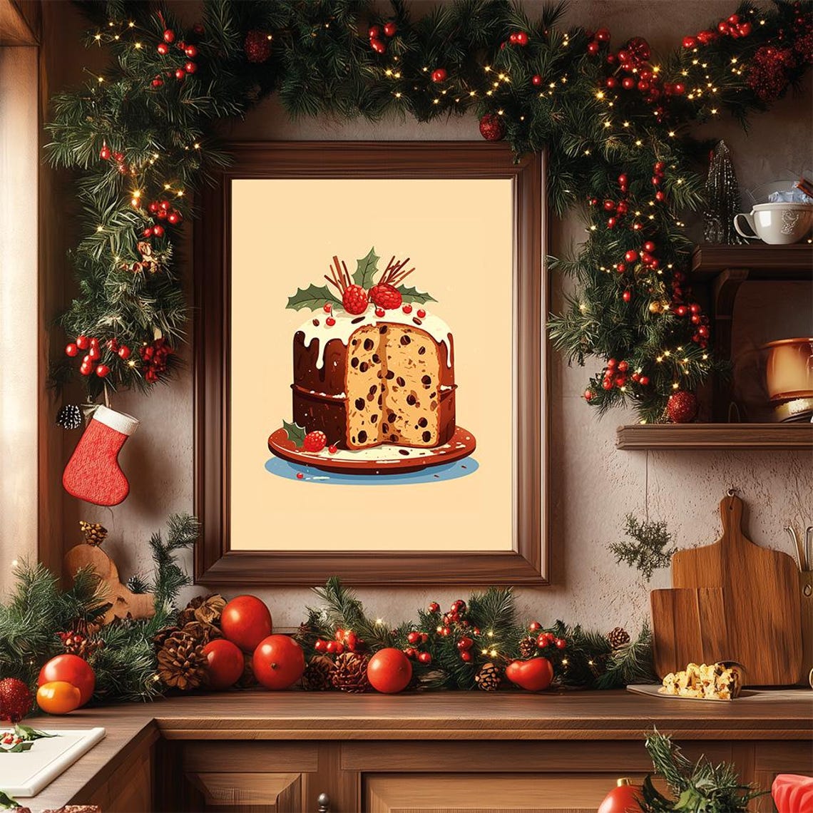 Christmas Panettone Fruit Cake Illustration Festive Kitchen Poster - Image 3