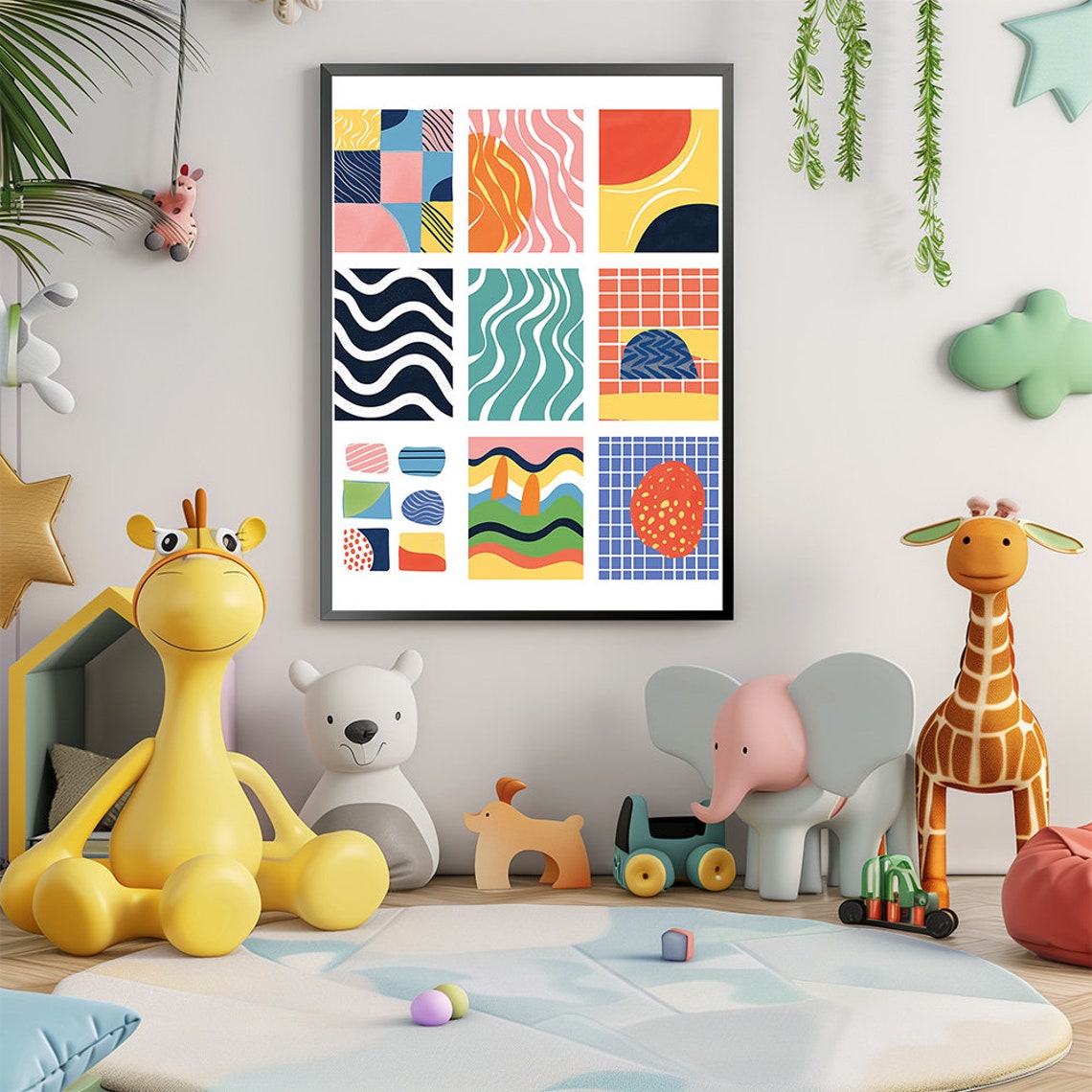 Colorful Mid Century Geometric Pattern Grid Modern Art Print - Image 3