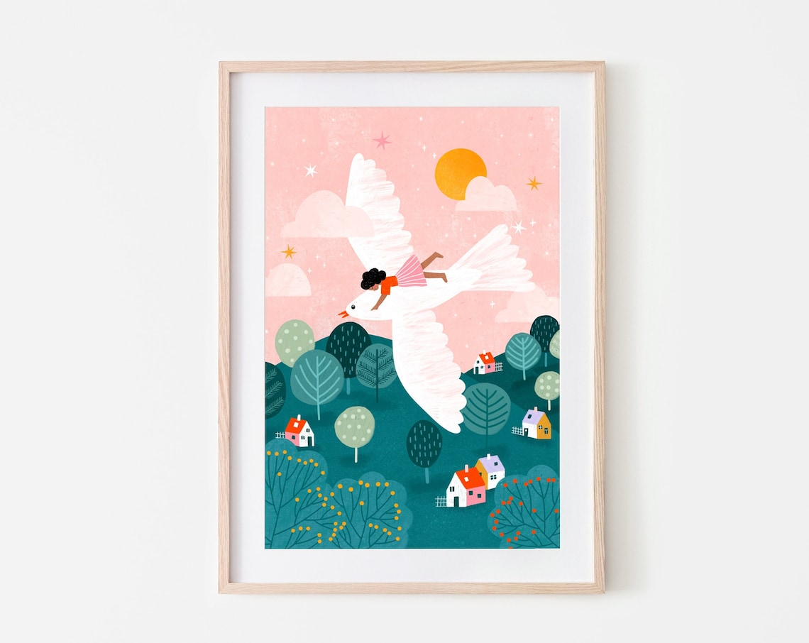 Flying High Children Art Print, Boho Nursery Decor