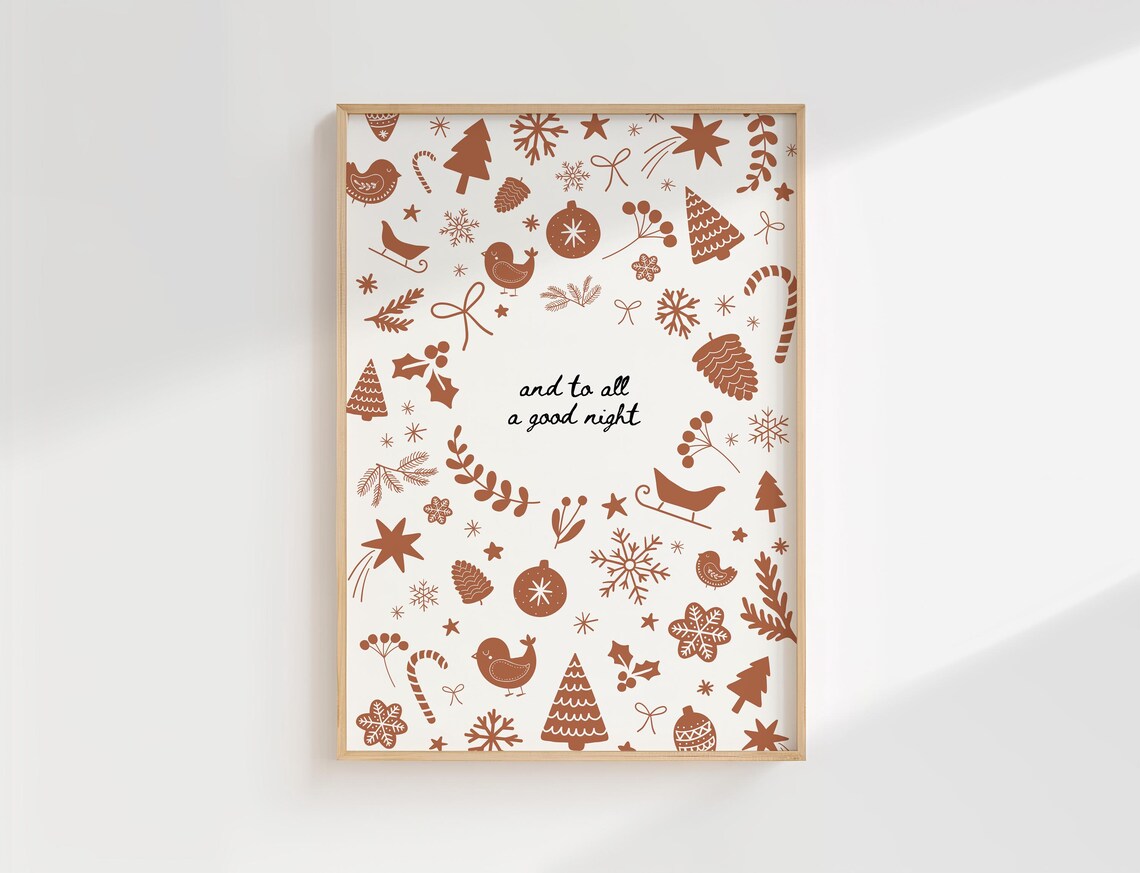 And To All A Good Night Terracotta Christmas Icons Art Poster