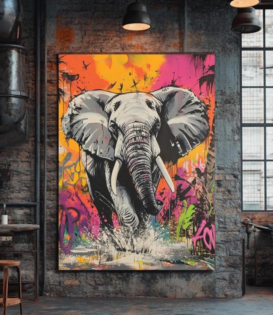 Elephant Graffiti Art Print, Abstract Safari Animal