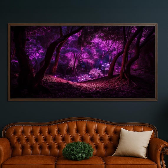 Enchanted Forest Canvas Art Mystical Purple Night Scene Glowing Trees