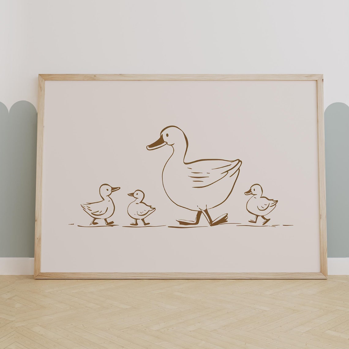 Duck And Ducklings Line Art Minimalist Baby Room Wall Decor Poster