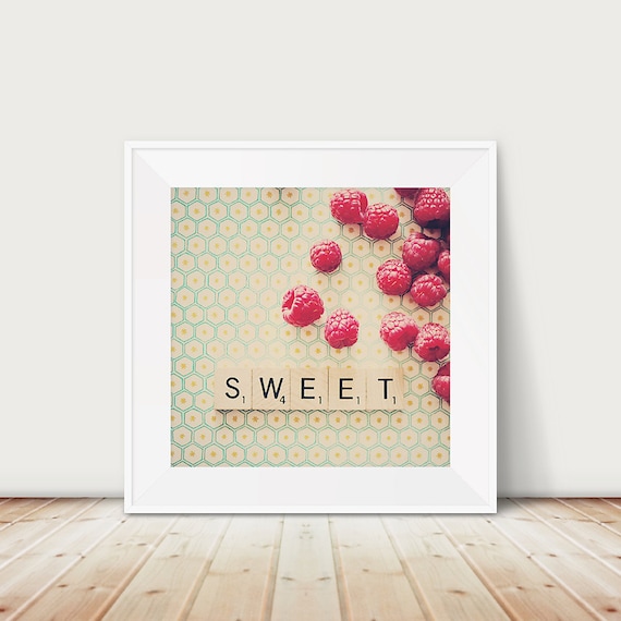 Fresh Raspberry Sweet Scrabble Tiles Kitchen Photography Wall Art