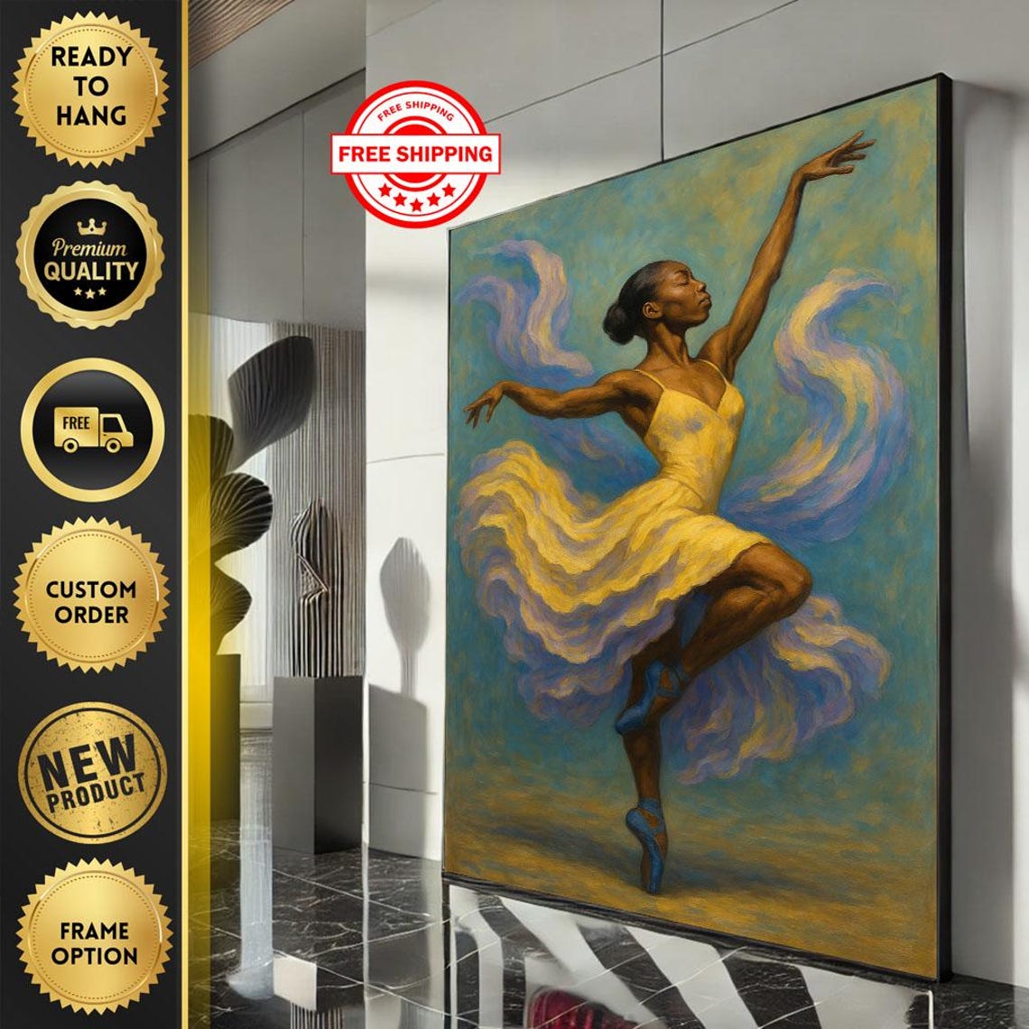 African Ballerina Yellow Blue Swirling Dress Joyful Dance Poster